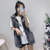 청조끼 베스트 데님 여성 여자 조끼 느슨한 민 봄 캐주얼 자켓 코트 의류 여름 패션