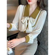리본블라우스 왕리본블라우스 하객 봄 라인 리본 블라우스 유럽 쉬폰 셔츠 이른 여성 의류 가을 작은 하이 엔드 외국 스타일 바닥 탑
