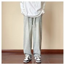 아메리칸 빈티지 사이드 지퍼 워싱 청바지 남성 루즈핏 일자 슬림핏 팬츠 물결