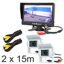 Smluck 7 "HD TFT LCD 자동차 모니터 역방향 후면보기 화면 + 2x IR 나이트 비전 버스 차량용 카메라, 03 2 x 15m