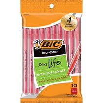 BIC 라운드 스틱 엑스트라 라이프 볼펜 10개, Red_10 Count (Pack of 1), 10 Count (Pack of 1)