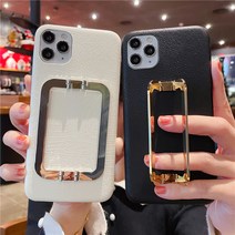 Ogfaour 폰케이스 거치대 핸드폰 핸들 갤럭시 케이스 골드 메탈 손잡이 가죽, 7plus / 8plus 화이트 가죽스퀘어버클
