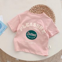 [당일배송] 유아 아기 베이비 여아 남아 키즈 어린이 여름 반팔 티 알파벳 라운드 티셔츠 상의 외출복 등원룩