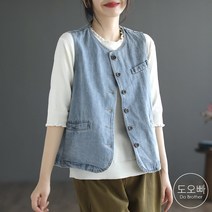 도오빠 아이틴 여성 데님 조끼 청 베스트 라운드넥 민소매 무지 워싱 레이어드 여자조끼 여자청자켓 프리사이즈