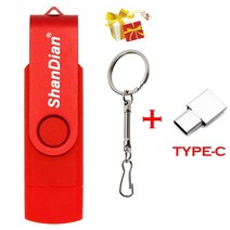 USB메모리 Shandian 다기능 usb 2.0 플래시 드라이브 3in1 마이크로 otg 고속 펜 드라이브 type-c 어댑터가있는 64gb 메모리 스틱 선물 u 디스크, 빨간색, 협력사