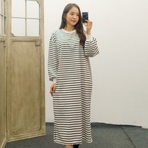 시보리 긴팔 스트라이프 단가라 홈웨어 롱원피스 봄가을