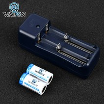 WADSN 16340 3.6V 충전식 리튬 배터리 충전기 레이저 표적지시기 전술조명 전용, 플러그충전기 + 16340 배터리 2개