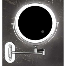 벽걸이 자바라 거울 돋보기 램프 벽부착 확대 면도경, 8인치 충전식 검정색 3색 조명 + 5배율