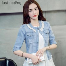 just feel!ng 여름/루즈핏/크롭코트/캐주얼/반팔/숏자켓/여성/데님/라우드넥/청자켓