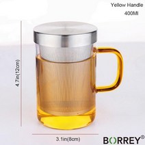 티머그 티텀블러 티인퓨져 내열유리 BORREY-내열성 유리 차 컵 주입기 머그잔 이동식 필터 사무실 커피 대, 02 Yellow