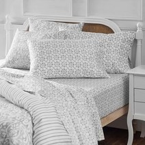 MARTHA STEWART 메달리온 디자인 면 캘리포니아 킹 침대 시트 세트 - 4피스 | 시트 1개 - 매트리스 커버 1개 - 베개 커버 2개 | 새로운 아파트 필수품 | 기하학