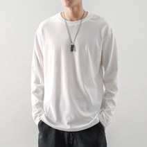 가을 순면 루즈핏 화이트 긴팔 티셔츠 남성 캐주얼 라운드 레깅스 이너웨어