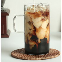 손잡이 일자 투명컵 내열유리 캡슐커피잔, 유리잔 650ml