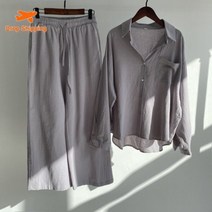 레트로 오버사이즈 면 리넨 셔츠 여성용 하이 웨스트 슬랙스 정장 2 피스 여성세미정장 여성바지정장세트 키작녀정장 명품스타일여성정장 여성면접정장 빅사이즈여성정장