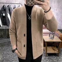 남성가디건 카디건 오버핏 남자 롱 니트 라운드 집업 숄카라 가디건 캐주얼 편지 순수 컬러 디자이너 패션 포켓 재킷