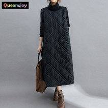 퀸앤조이 미녀77 하이넥 퀼팅 롱롱 원피스