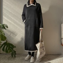 여성용 하이넥 배색 포인트 후리스 원피스