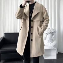 남자 롱 커플 트렌치코트 캐주얼 고급 싱글버튼 숄