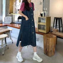 여름캐주얼원피스 쉬폰원피스 미니원피스 데님 드레스 여성 싱글 브레스트 사이드 슬릿 심플 빈티지 한글