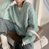 브이넥꽈배기니트 스웨터 여성 겨울 가을 풀오버 후드 와이드 루즈핏 오버핏 아웃웨어 상의 두꺼운 이너니트 2895278663