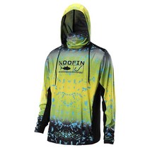 퍼포먼스 낚시 후드 페이스 마스크 UPF50 자외선 차단 셔츠 긴소매 드로스트링 포켓 포함 초록색. 직구 물고기 1407286, X-Large, Yellow