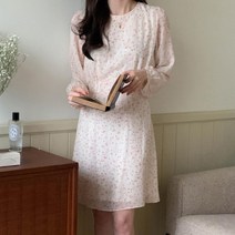 바보사랑 여자 여리 쉬폰 긴팔 a라인 잔꽃 긴팔 원피스.옷자락(무료배송)
