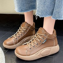 도오빠 모아가 여성 가죽 스니커즈 키높이 운동화 4CM 통굽 하이탑 경량 런닝화 여자스니커즈