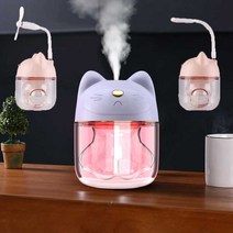 고양이 다기능가습기 선풍기 스탠드 무드등/원터치가습기/USB, 고양이가습기 핑크