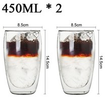 이중 벽 높은 붕규산염 유리 머그잔 내열성 차 우유 주스 커피 물컵 바 음료용기 선물 창의력 세트 2-18 개, 450ML 2PCS_Ships within 24 hou