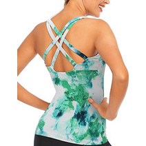 Gardenwed-workout-tank-tops-for-women-with-built-in-bra-yoga-shirts activewear racerback criss cross, 중간, 봄 녹색