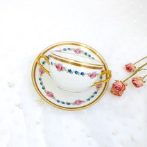 프랑스 리모지 핸들포인트 양손 앤틱찻잔 빈티지 커피잔 찻잔, 1개