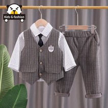 키즈송이 유아 셔츠 조끼 바지 3종 세트 어린이 양복 세트 남아 세트복 봄 가을 상하복 세트