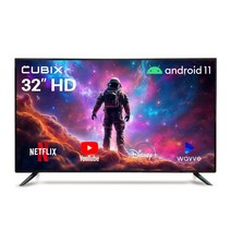 큐빅스 HD LED TV 81cm(32인치) 스마트 TV 구글 안드로이드 11 HDR 블루투스 WIFI 넷플릭스 유튜브 에너지효율 1등급 스탠드 벽걸이 방문설치, 벽걸이 택배배송(상하좌우 브라켓 포함)