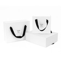 박스앤박스 땡큐 스트랩 선물 손잡이 상자 심플 화이트 답례품 포장 서랍형 다용도 박스, S+L set, 1개