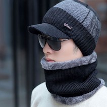 겨울 남자 골프모자 골프용 방한모자 남성 골프 니트모자, 넥워머셋트, 네이비
