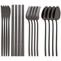 캠핑수저 블랙 골드 젓가락 나이프 포크 스푼 스테인리스 스틸 한국 식기 개, 14.16Pcs Black