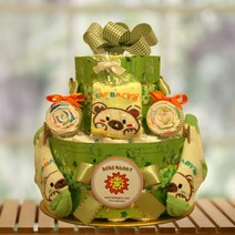 그린베베 기저귀케익2단-1단계_신생아용 (하기스기저귀28개+양말+무형광손수건)포함, 여아용_1단계_신생아용