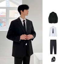남성 봄 가을 신입사원룩 정장 자켓 남친룩 캐주얼 정장 루즈핏 정장 영업사원 정장 하객룩 올인원 5종세트 상+하+셔츠+넥타이+벨트