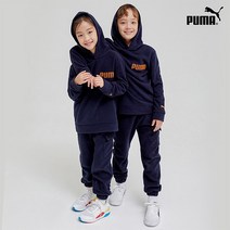 [푸마 키즈] [PUMA] 22FW 푸마키즈 웜플리스 후드티 조거팬츠 셋업 남녀공용 네이비