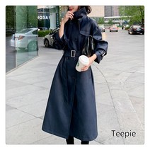 티피 여성 기질 슬림 길거리 패션 트렌드 pu 트렌치코트