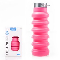 ANYOU 실리콘물병 여행용 물컵 아웃도어 스포츠 접이식 550ml, 스테인레스 스틸 컵 뚜껑, 핑크색