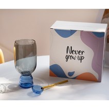 고온 내성 수제 유리 카페 커피 컵 선물용 스푼 세트 350ml, 그레이+블루