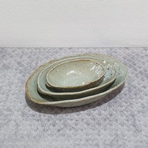 미각도예 타원샐러드볼3P세트 분청흰꽃[도자기타원볼 볼그릇 디저트볼 빙수볼 ] 타원볼, 1세트, 분청흰꽃