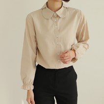 원타임 여성용 클로버네크라인 소매밴딩셔링 블라우스