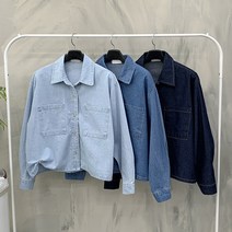 [봄신상무배]모어 양 포켓 세미 크롭 데님 청 남방
