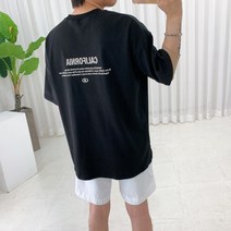 남자 여름 에이포니아 레터링 옆트임 면 루즈핏 반팔티
