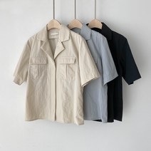 메일리 생활방수 바스락 쿨 여름 루즈핏 여자 여성 크롭 오픈 카라 반팔 셔츠 자켓 블라우스