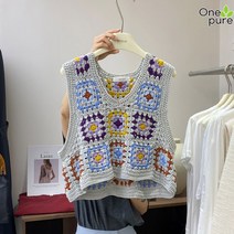 코바늘조끼 뜨개질 빈티지 여자 가디건 V넥 민소매