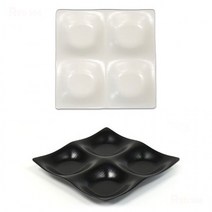 한정식 멜라민 4칸 나눔접시 나눔그릇 찬기 일식 스끼다시 반찬그릇 반찬접시 길이 21.5cm 24.5cm, 2호 블랙