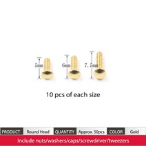 고리형 지퍼 수선 수리 COLOUR_MAX 선 안경 나사 세트 너트 코 패드 광학 도구 부품 모듬 키트, Gold Mirror Screw